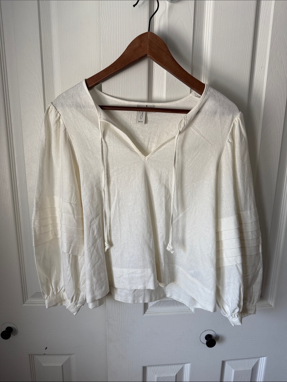 Joie Cream Linen Blend Peasant Blouse | Boho Long Sleeve Top